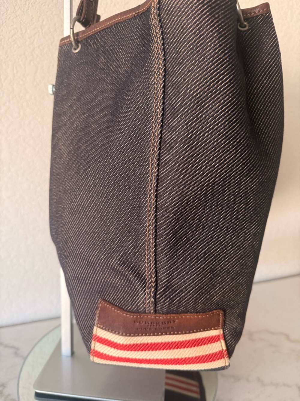 Vintage Burberry London Blue Label Tote Denim Canvas Leather Trim w/COA - Picture 10 of 16